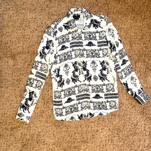 Zara Mens regular fit silky 100% viscose black white dressy shirt  sz S